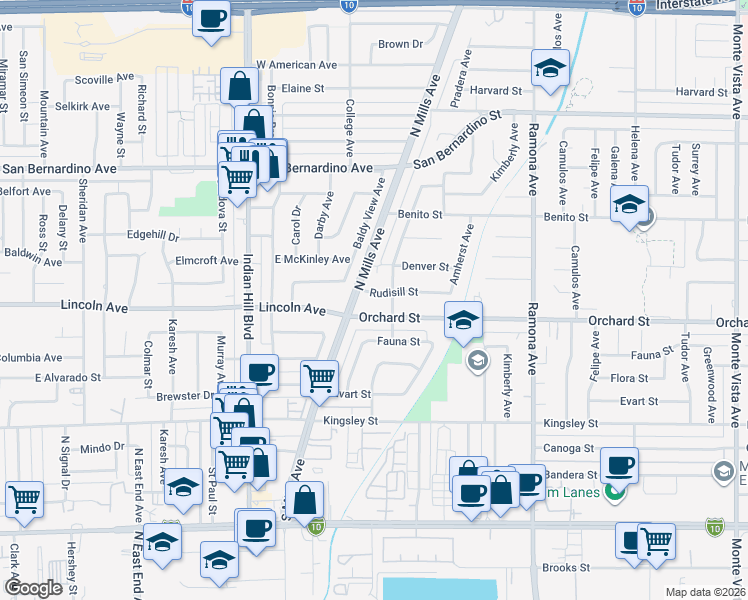 map of restaurants, bars, coffee shops, grocery stores, and more near 4187 Rudisill Street in Montclair