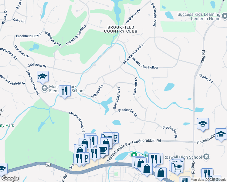 map of restaurants, bars, coffee shops, grocery stores, and more near 1110 Mountain Ivy Drive in Roswell