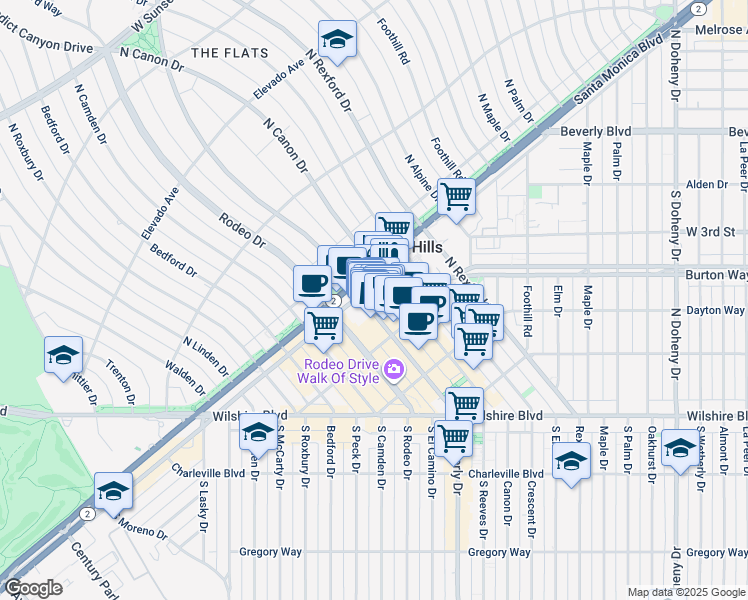map of restaurants, bars, coffee shops, grocery stores, and more near in Beverly Hills