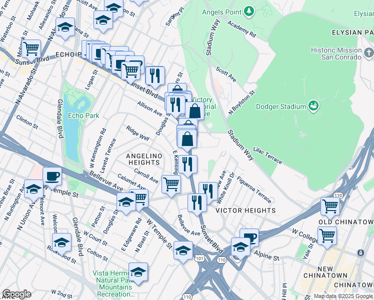 map of restaurants, bars, coffee shops, grocery stores, and more near in Los Angeles