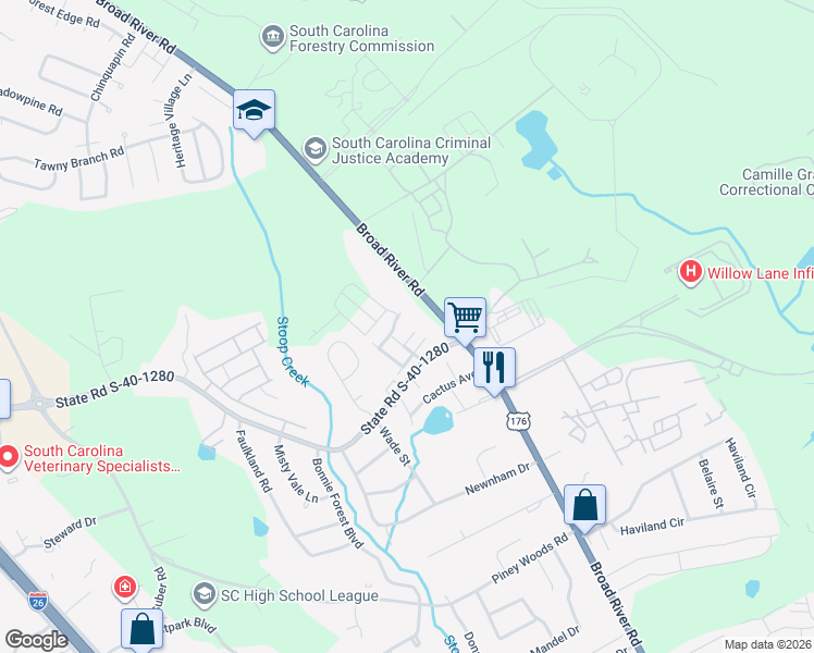 map of restaurants, bars, coffee shops, grocery stores, and more near 127 Hunters Grove Drive in Columbia