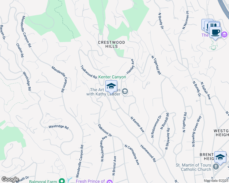 map of restaurants, bars, coffee shops, grocery stores, and more near 708 North Kenter Avenue in Los Angeles