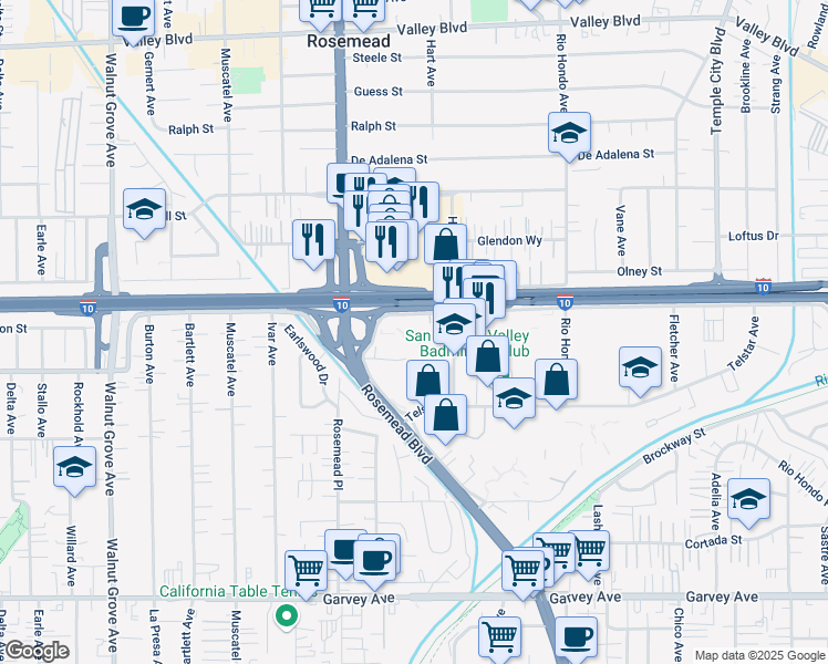 map of restaurants, bars, coffee shops, grocery stores, and more near 9000 Flair Drive in El Monte