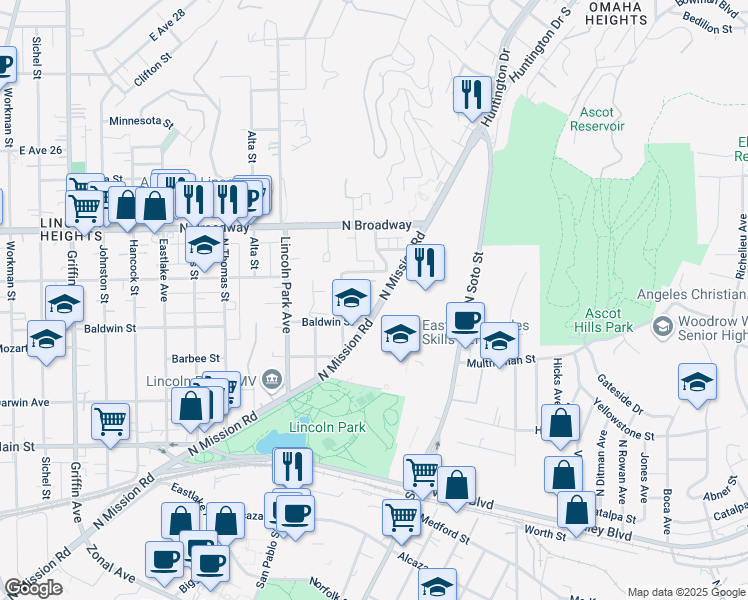 map of restaurants, bars, coffee shops, grocery stores, and more near 2226 Parkside Avenue in Los Angeles