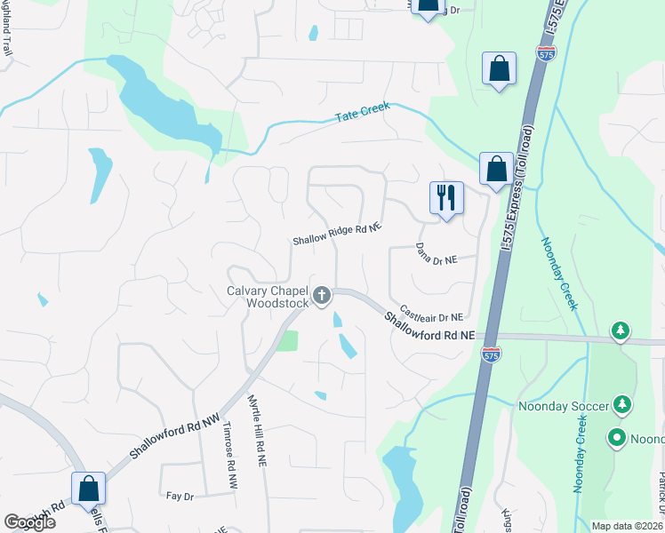 map of restaurants, bars, coffee shops, grocery stores, and more near 4804 Shallow Farm Drive Northeast in Kennesaw