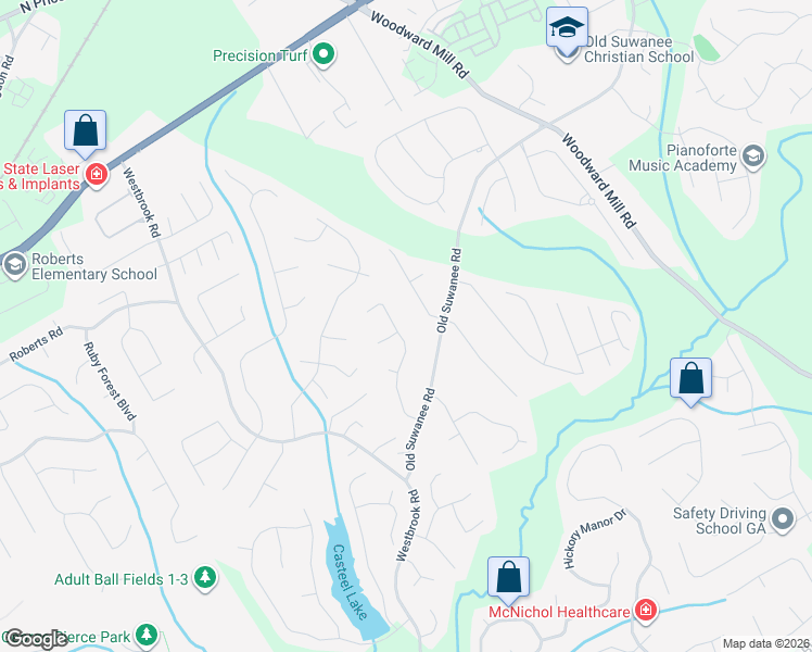 map of restaurants, bars, coffee shops, grocery stores, and more near 4053 Windgrove Crossing in Suwanee