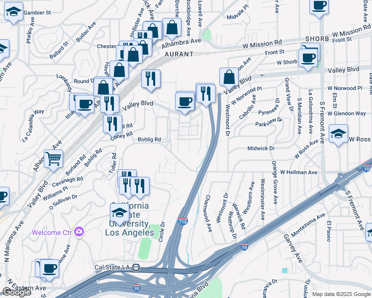 map of restaurants, bars, coffee shops, grocery stores, and more near 2246 Lillyvale Avenue in Los Angeles