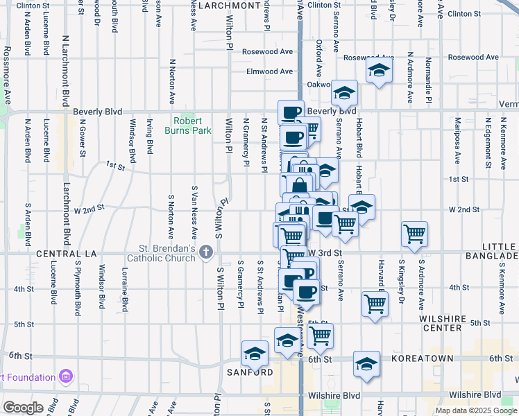 map of restaurants, bars, coffee shops, grocery stores, and more near 4454 West 2nd Street in Los Angeles