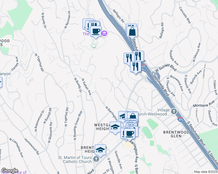 map of restaurants, bars, coffee shops, grocery stores, and more near 435 Layton Way in Los Angeles