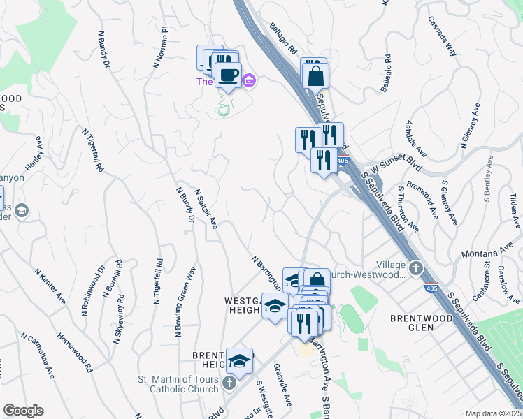 map of restaurants, bars, coffee shops, grocery stores, and more near 435 Layton Way in Los Angeles
