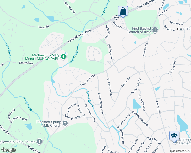 map of restaurants, bars, coffee shops, grocery stores, and more near 411 Coldstream Drive in Columbia