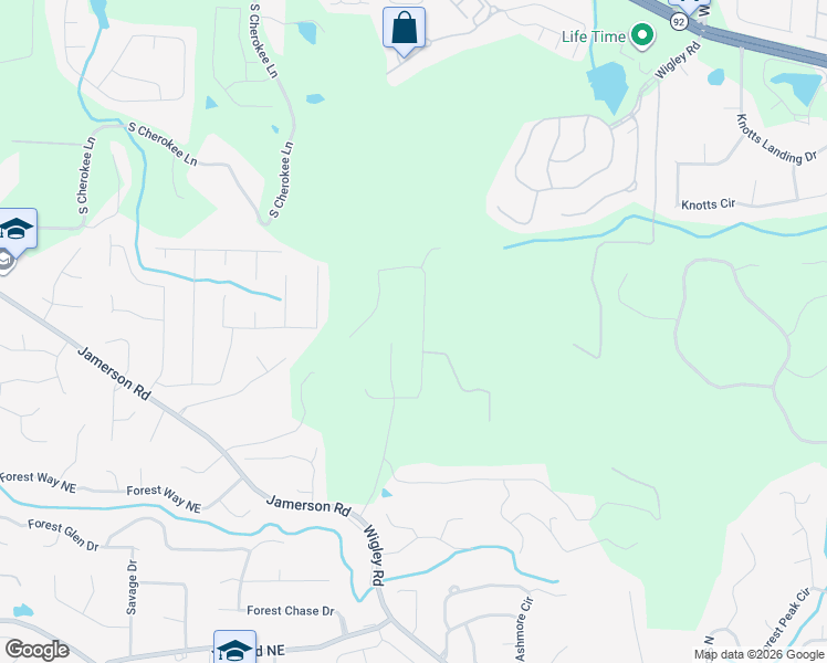 map of restaurants, bars, coffee shops, grocery stores, and more near 4950 Wigley Road Northeast in Marietta