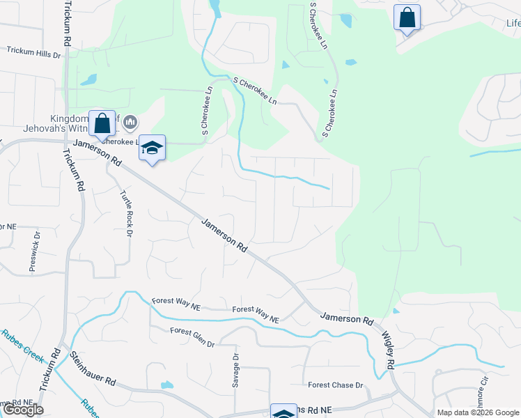 map of restaurants, bars, coffee shops, grocery stores, and more near 4887 Raven Way Northeast in Marietta