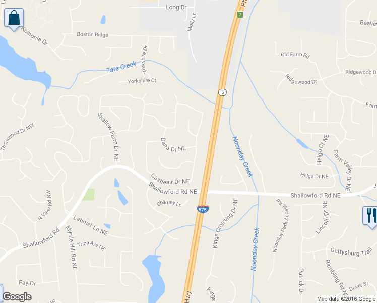 map of restaurants, bars, coffee shops, grocery stores, and more near 4933 Dana Drive Northeast in Kennesaw
