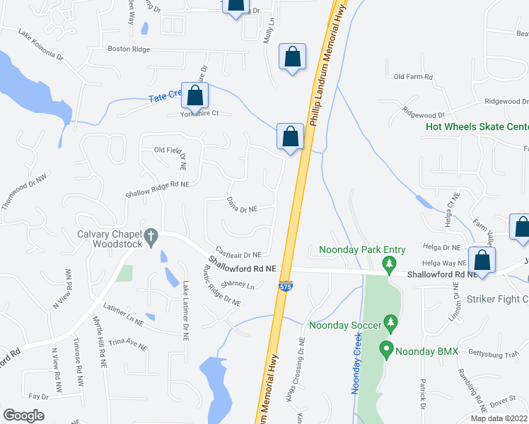 map of restaurants, bars, coffee shops, grocery stores, and more near 4933 Dana Drive Northeast in Kennesaw