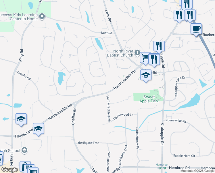 map of restaurants, bars, coffee shops, grocery stores, and more near 390 Wexford Overlook Drive in Roswell