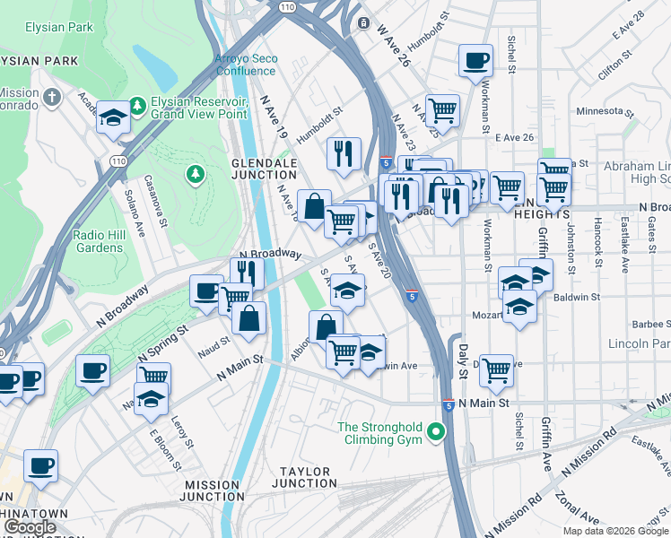 map of restaurants, bars, coffee shops, grocery stores, and more near 231 South Avenue 19 in Los Angeles