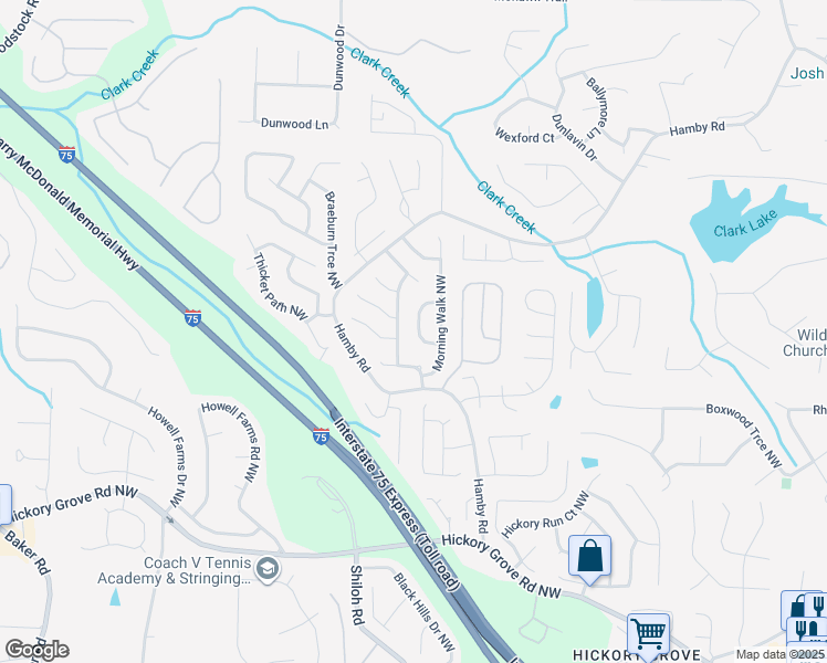 map of restaurants, bars, coffee shops, grocery stores, and more near 4909 October Way Northwest in Acworth