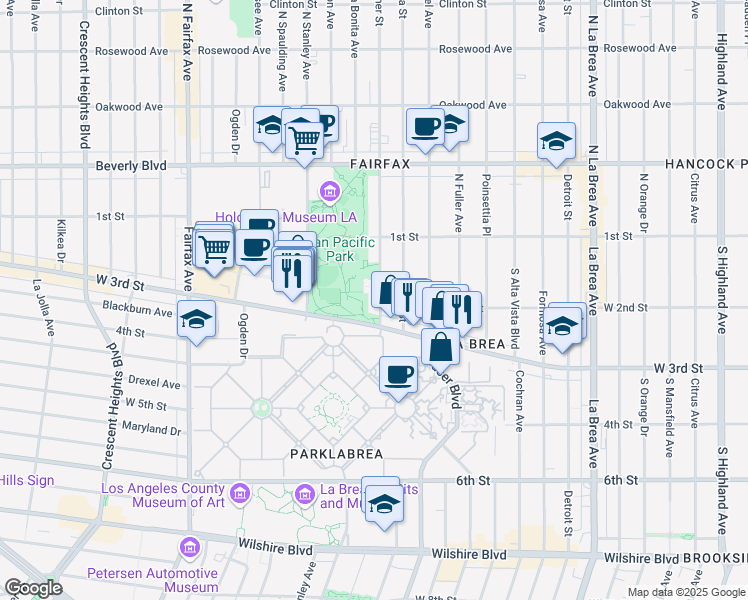 map of restaurants, bars, coffee shops, grocery stores, and more near 177 South Gardner Street in Los Angeles