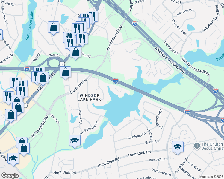 map of restaurants, bars, coffee shops, grocery stores, and more near 220 Windsor Point Road in Columbia