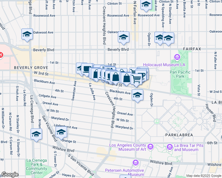 map of restaurants, bars, coffee shops, grocery stores, and more near 8025 Blackburn Avenue in Los Angeles