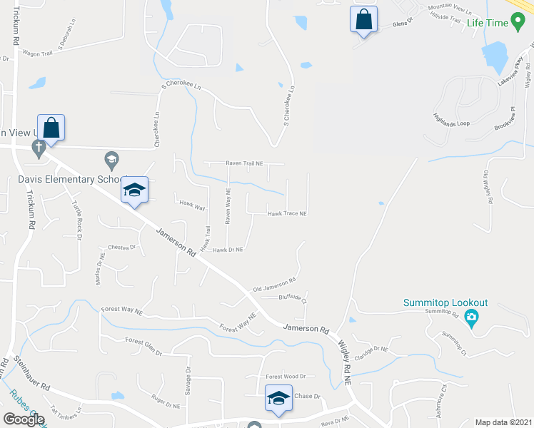 map of restaurants, bars, coffee shops, grocery stores, and more near 2726 Hawk Trace NE in Marietta