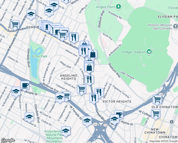 map of restaurants, bars, coffee shops, grocery stores, and more near in Los Angeles