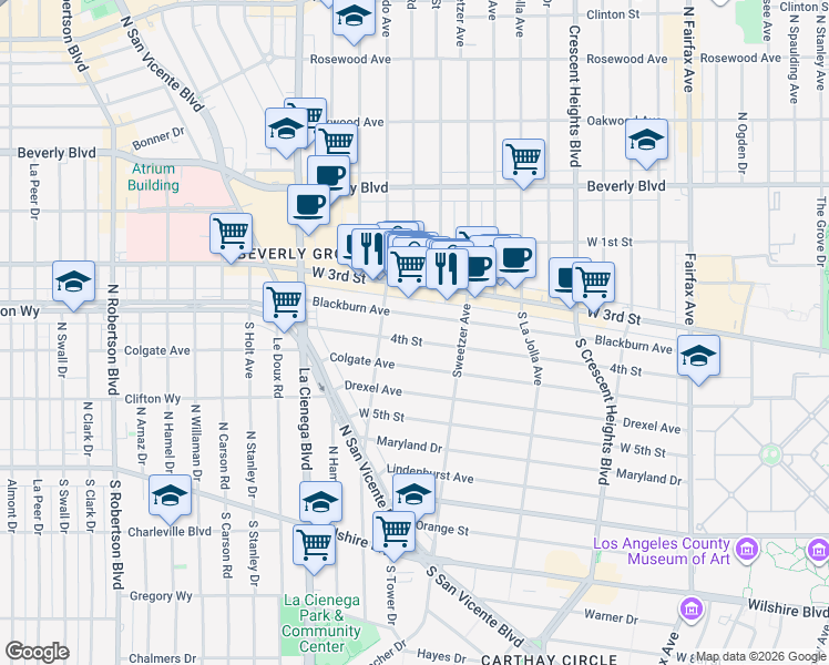map of restaurants, bars, coffee shops, grocery stores, and more near 8362 West 4th Street in Los Angeles
