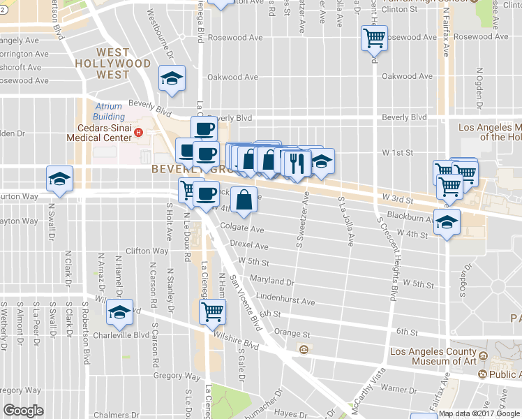 map of restaurants, bars, coffee shops, grocery stores, and more near 8362 West 4th Street in Los Angeles