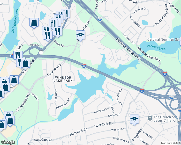 map of restaurants, bars, coffee shops, grocery stores, and more near 21 Windsor Cove in Columbia