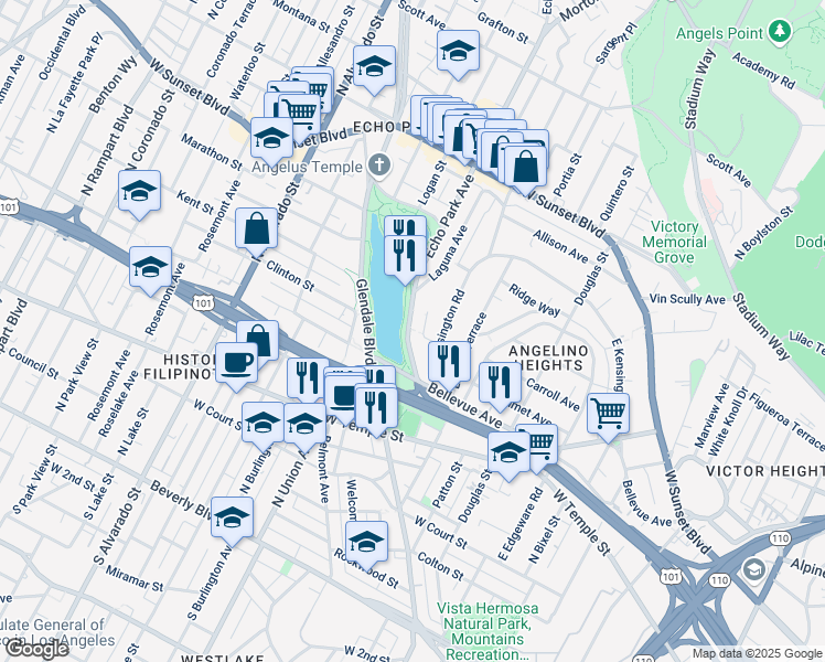 map of restaurants, bars, coffee shops, grocery stores, and more near 700 Echo Park Avenue in Los Angeles