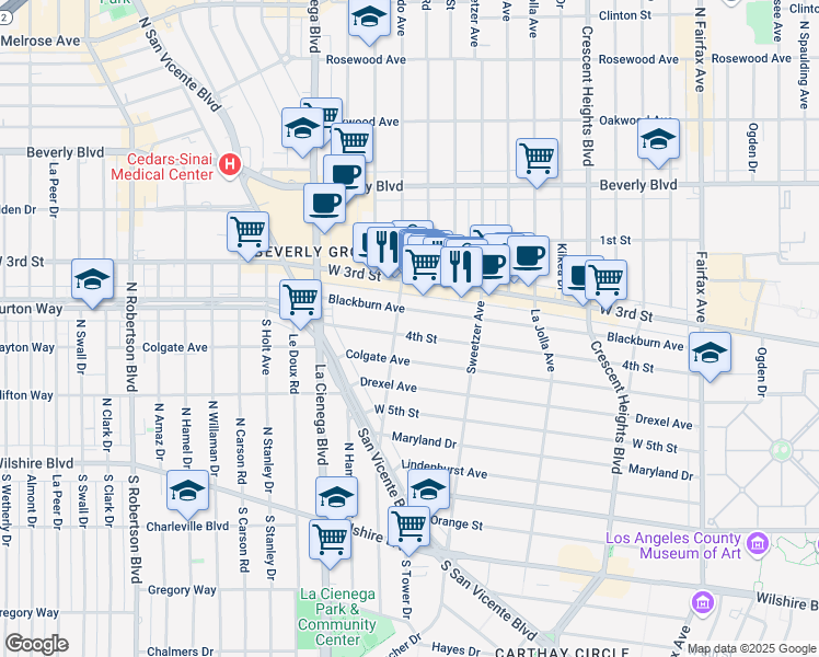 map of restaurants, bars, coffee shops, grocery stores, and more near 8362 West 4th Street in Los Angeles