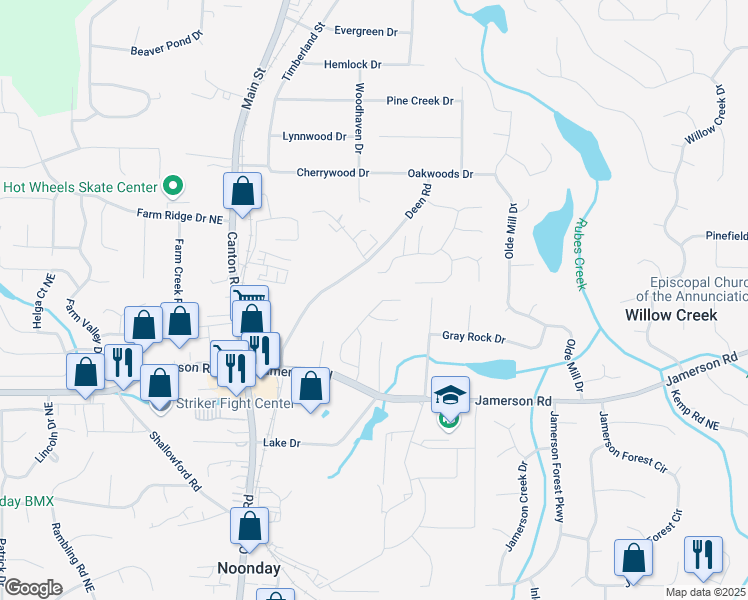 map of restaurants, bars, coffee shops, grocery stores, and more near 4853 Chapelle Court in Marietta