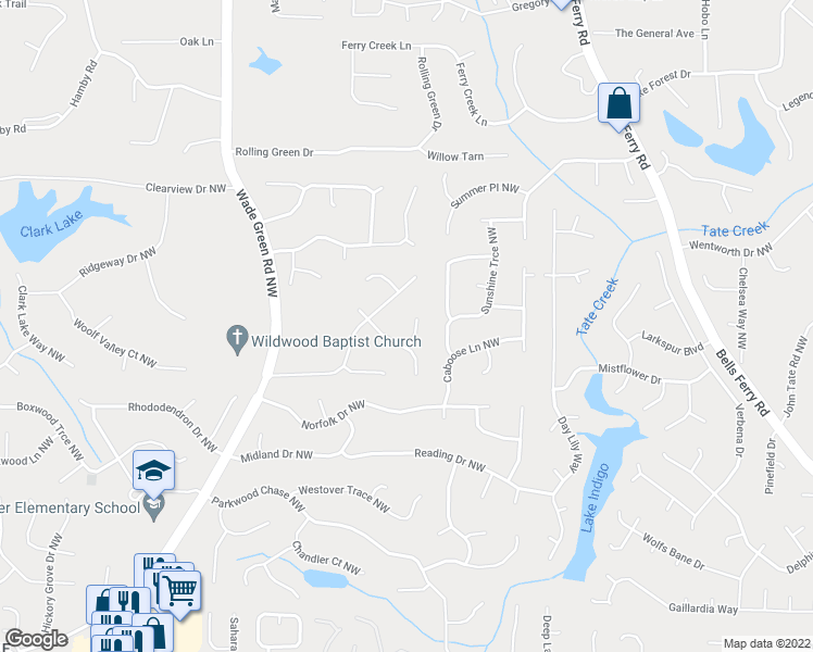 map of restaurants, bars, coffee shops, grocery stores, and more near 4855 Green Valley Court Northwest in Acworth