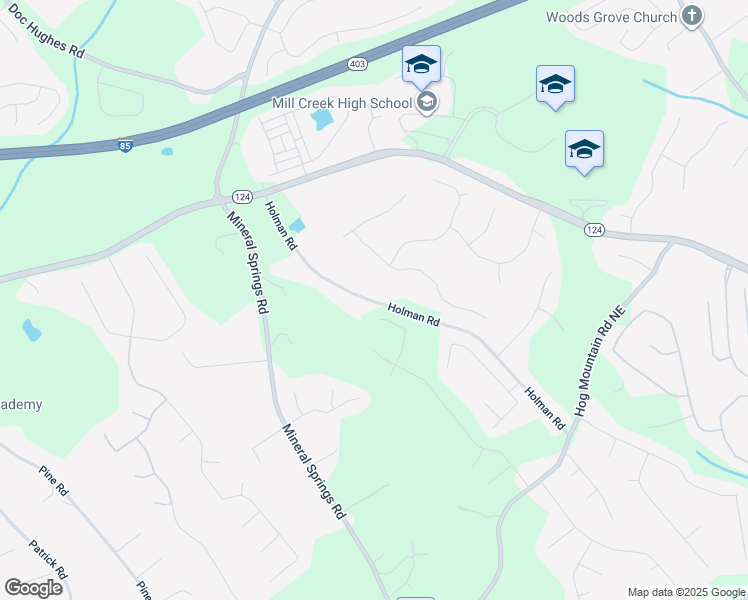 map of restaurants, bars, coffee shops, grocery stores, and more near 1875 Holman Road in Hoschton