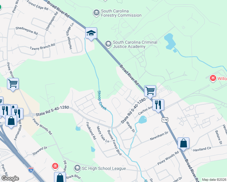 map of restaurants, bars, coffee shops, grocery stores, and more near 229 Wynn Way in Columbia
