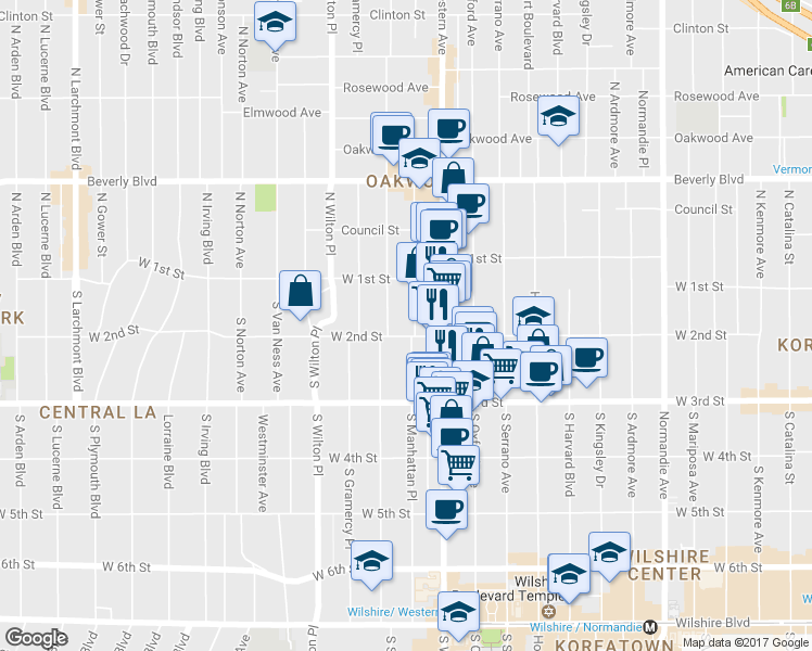 map of restaurants, bars, coffee shops, grocery stores, and more near 4454 West 2nd Street in Los Angeles