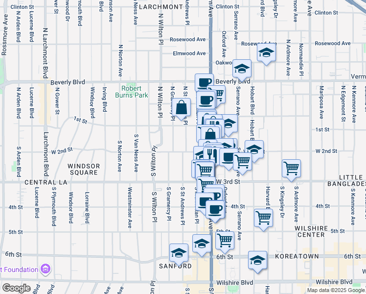 map of restaurants, bars, coffee shops, grocery stores, and more near 4454 West 2nd Street in Los Angeles