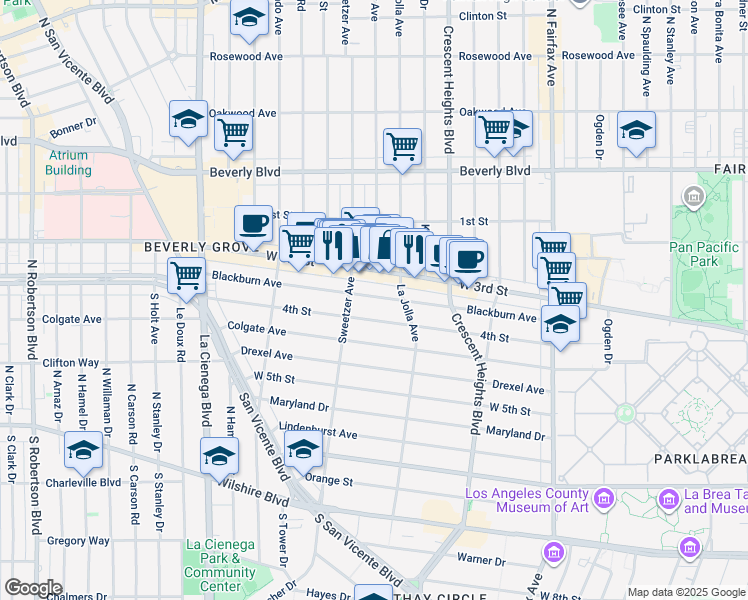 map of restaurants, bars, coffee shops, grocery stores, and more near 8265 4th Street in Los Angeles