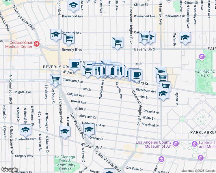 map of restaurants, bars, coffee shops, grocery stores, and more near 8265 4th Street in Los Angeles