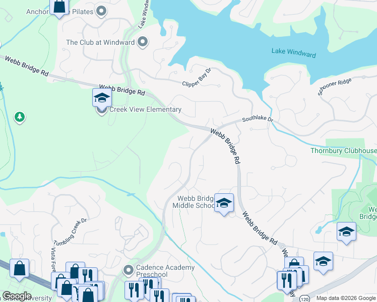 map of restaurants, bars, coffee shops, grocery stores, and more near 323 Calla Lane in Alpharetta