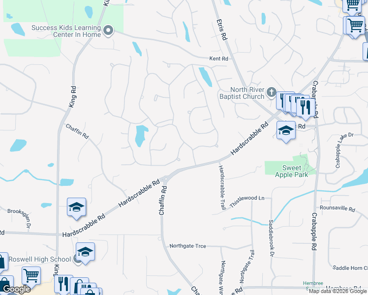 map of restaurants, bars, coffee shops, grocery stores, and more near 11870 Wexford Club Drive in Roswell