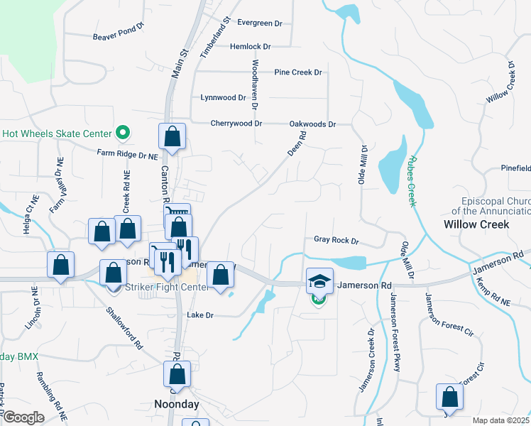 map of restaurants, bars, coffee shops, grocery stores, and more near 4853 Chapelle Court in Marietta