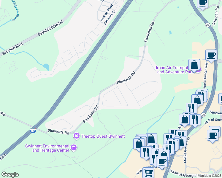 map of restaurants, bars, coffee shops, grocery stores, and more near 3467 Greyhawk Crossing in Buford