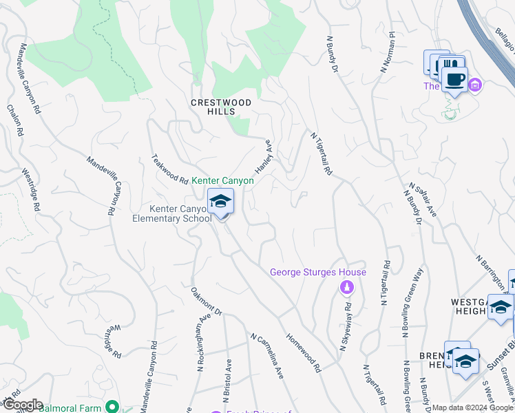 map of restaurants, bars, coffee shops, grocery stores, and more near 716 Rochedale Way in Los Angeles