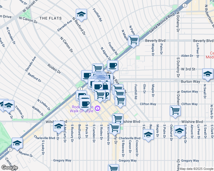 map of restaurants, bars, coffee shops, grocery stores, and more near 403 North Crescent Drive in Beverly Hills