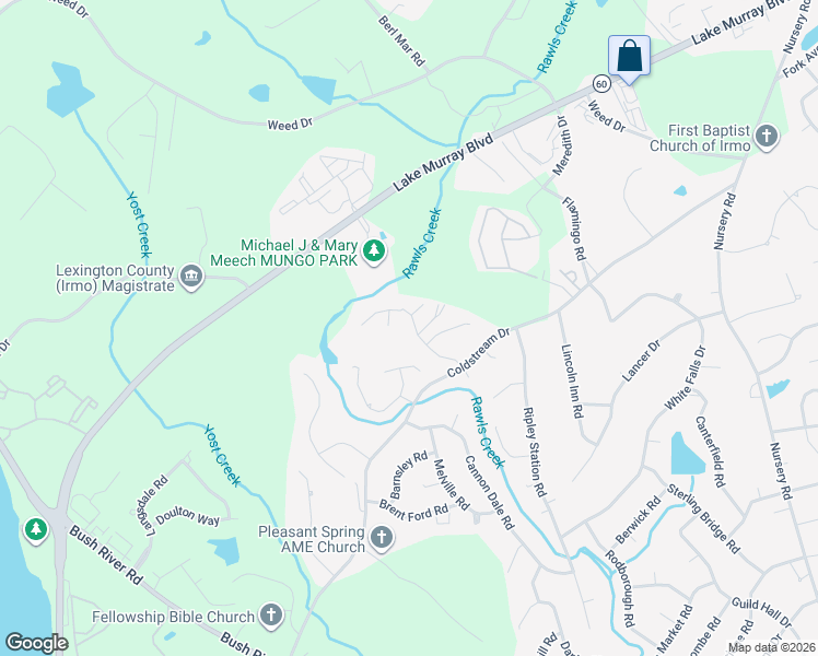 map of restaurants, bars, coffee shops, grocery stores, and more near 131 Heatherstone Road in Columbia