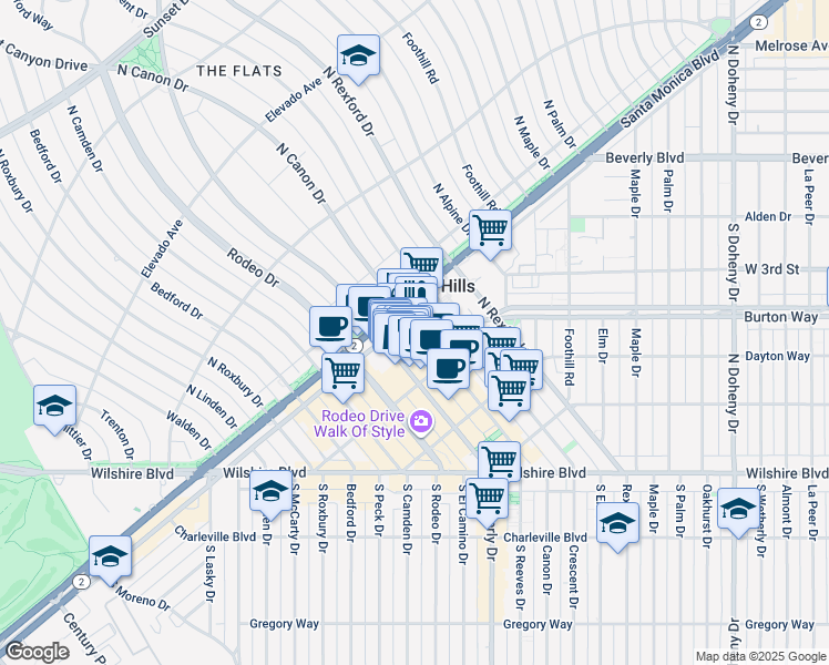 map of restaurants, bars, coffee shops, grocery stores, and more near in Beverly Hills