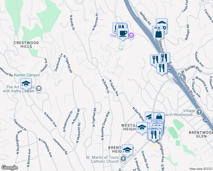 map of restaurants, bars, coffee shops, grocery stores, and more near 12221 Benmore Terrace in Los Angeles