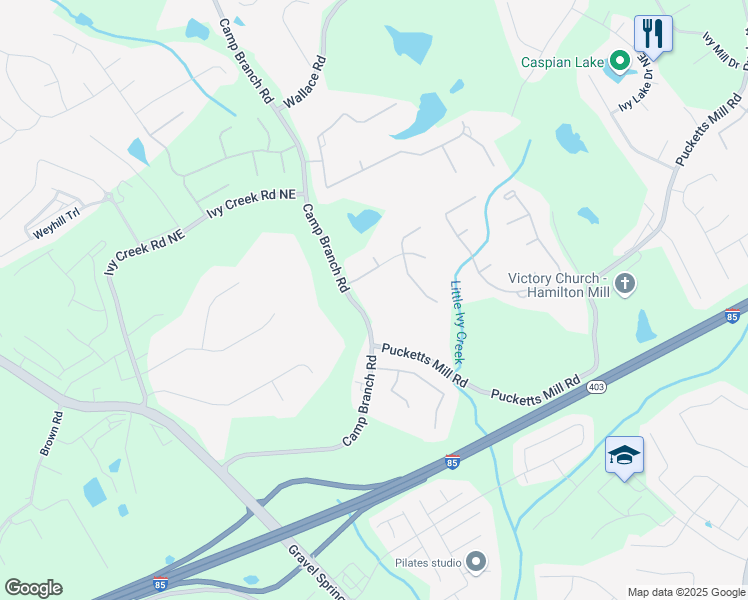 map of restaurants, bars, coffee shops, grocery stores, and more near 2751 Camp Branch Road in Buford